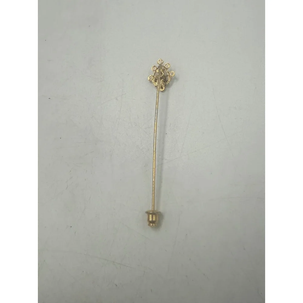 Vintage Gold Tone Ornate Openwork Stick Pin with Clutch Back Lapel Accessory